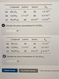 To know special reagents for each cation and anion in a group 2. Compound Cation Anion Kop 1 6x10 6 A Bac204 Chegg Com
