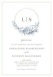Monogram Navy Leaves Wedding Invitation Template Free Greetings Island Wedding Invitation Templates Wedding Invitations Monogram Wedding Invitations