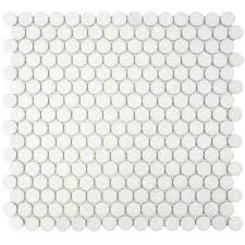 Black And White Penny Round Tile Merola Tile Hudson Penny Round Matte White 12 In X 12 5 8 In X 5 Mm Porcelain Mosaic Tile 10 2 Sq Ft With Images Porcelain Mosaic Porcelain Mosaic Tile Mosaic Flooring