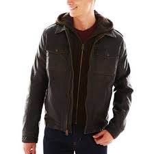 Levi S Faux Leather Trucker Jacket W Detachable Hoodie Jcpenney Tony Gebely Mclaurin Baby Do You Like This Jackets Trucker Jacket Leather Jacket