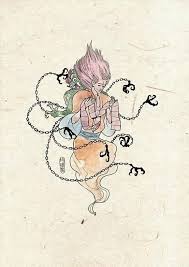 拘魂鬼 拘魂鬼相貌与常人无异 常常结伴出入 喜穿紫衣 他们身上藏着将死者的名字和时间的名册 按照时间到达将死者身边 呼唤将死者的名字 将死者的灵魂就会出窍 然后 拘魂鬼拿绳索捆住其魂魄 带往冥界 他就是和黑白无常抢生意的 chinese art japanese