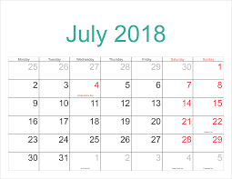 Decorative July 2018 Calendar July 2018 Calendar Pdf Word Excel Vertical And Landscap Holiday Calendar Printable Monthly Calendar Printable January Calendar