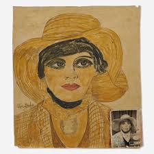 141: LEE GODIE, Tidle _ _ _ Thinking [sic] (Self-Portrait) < Folk, Outsider  & Self-Taught Art + Americana, 11 October 2022 < Auctions