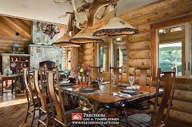 Milled Log Home Dining Room Maine Log Home Precisioncraft Log Homes Rustic Dining Room Table Cabin Decor Rustic Log Furniture