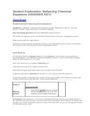 Parts of a chemical equation: Student Exploration Balancing Chemical Equations Answer Key Docx Student Exploration Balancing Chemical Equations Answer Key Download Student Course Hero