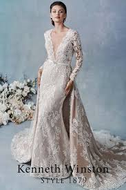 Detachable Lace Train Over A Vintage Lace Sheath Wedding Dress With La Wedding Dress Detachable Skirt Sheath Wedding Dress Lace Kenneth Winston Wedding Dresses