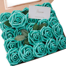 There's a science to creating an arrangement of mixed blooms. Floroom Artificial Flowers 25pcs Real Looking Teal Green Fake Roses With Stems For Diy Wedding Bouquets Baby Shower Centerpieces Floral Arrangements Party Tables Home Decorations Buy Online In Dominica At Dominica Desertcart Com Productid