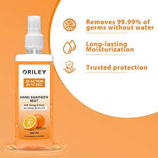 To make sure your hand sanitizer has enough alcohol in it, use rubbing alcohol that's at least 91%. Buy Oriley 2x Action Hand Sanitizer Mist With Orange Extract 83 3 Ethyl Alcohol Spray Based Liquid Rinse Free Germ Protection Palm Handrub 260ml Online Looksgud In