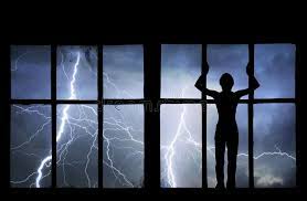 Silhouette Of Man Watching Lightning Thunder Rain And Storm Through Broken Wi Affiliate Lightn Lightning Illustration Silhouette Photos Backgrounds Art