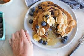 Fresh fruit fried bacon, sausage. Greek Yogurt Blueberry Pancakes How To Make Fluffy Pancakes