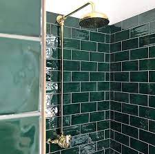 Just Loving The Tile Choices In This Exciting Project From Renovating A Nightmare Our Paintbox Avocado Look Mandarin Stone Dark Green Tile Green Shower Tile