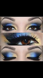 Black And Gold Eye Makeup Step By Step Blue Black And Yellow Makeup Blue Eyeshadow Makeup Snow White Makeup Gold Eye Makeup