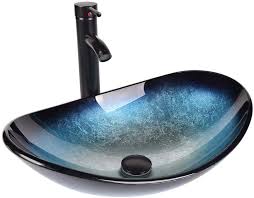 Check spelling or type a new query. Buy Bathroom Sink And Faucet Combo Artistic Tempered Glass Vessel Sink Basin Washing Bowl Set Cabinet Countertop Sink With Orb Oil Rubbed Faucet Pop Up Drain And Water Pipe Lavatory Oval Ocean