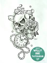 Voir plus d'idées sur le thème tatouage, dessin tatouage, tête de mort. Tete De Mort Avec Une Rose Et Horloge Willy Ink Tatoueur A Lyon Est