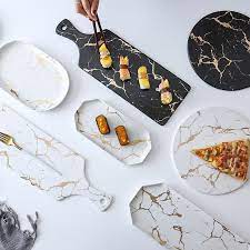 lekoch creative marble stripe large rectangle and round ceramic pizza plate cookware porcelain sushi table marble serving trays marble plates ceramic tableware