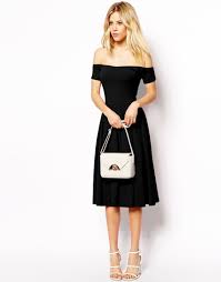 Midi Bardot Black Dress Dresses Bardot Skater Dress Cute Fashion