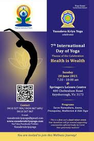 At that time the theme of yoga day was 'yoga at home and yoga with family' i.e. 7th International Day Of Yoga 2021 Health Is Wealth Springers Leisure Centre Cheltenham 20 June 2021