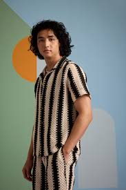 Ebony-Edge Crochet Shirt