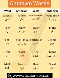 Synonyms And Antonyms List With Urdu And Hindi Meanings In 2020 Learn English Words Opposite Words Synonyms And Antonyms