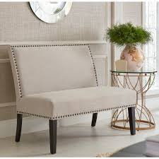 Quatrine slipcovered parsons dining bench and dining chairs. Cream Upholstered Nail Head Trim Banquette Bench 48 5 X 39 75 X 30 25 Overstock 10054035
