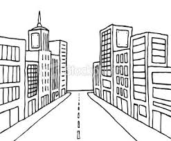 Black And White Cityscape Cartoon Perspective View Of The Street City Cartoon Vector Art Illustration City Illustration
