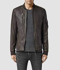 Mens Debeauvoir Leather Bomber Jacket Anthracite Grey Allsaints Com Jackets Men Fashion Cool Jackets For Men Leather Jacket Men