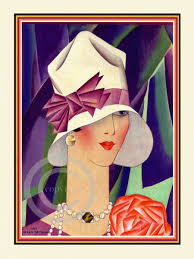 Whimsical Art Deco Flapper Print Lady Wearing A Cloche Hat Large Flower On Her Shoulder Giclee Fine A Art Deco Illustration Whimsical Art Art Deco Paintings