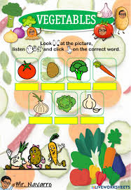 Broccoli 4 fotos 1 palabra. Vegetables Look Listen And Click Worksheet