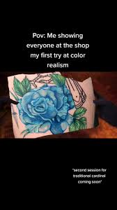 I did my first color realism rose and am so proud of it#CapCut #fyp  #trending #tattootok #tattooartist #femaletattooartist #springfieldmo  #tattoo #colortattoo #floraltattoo