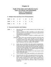 We did not find results for: Ch 14 Solutions Chapter 14 Audit Of The Sales And Collection Cycle Tests Of Controls And Substantive Tests Of Transactions Homework Solutions Multiple Course Hero