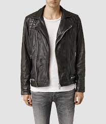 Mens Conroy Leather Biker Jacket Ink Allsaints Com Jackets Men Fashion Leather Jacket Men Mens Fashion Smart