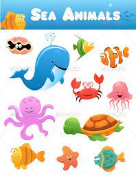 Sea Animals Collection Cartoon Sea Animals Marine Animals Sea Animals