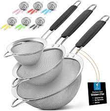 Compare prices on popular products in kitchen & dining. Buy Zulay Set Of 3 Stainless Steel Mesh Strainer Strainers Fine Mesh Wire Sieve With Non Slip Handles Assorted Kitchen Strainer For Sifting Straining Draining 3 3 5 5 7 5 Sizes Black Online In Indonesia B088kr9dmw