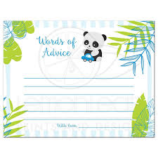 What kind of games can you do at a baby shower than aren't super freaking cheesy? Tropical Panda Baby Shower Words Of Advice Cards Blue And Green