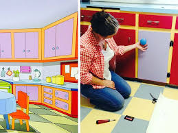 Calgary Couple Remodels Their Real Life Kitchen To Look Like The Cartoon Kitchen From The Simpsons The Simpsons Life Kitchen Cabinet Styles