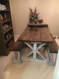 Handmade Farmhouse Table With Benches Farmhouse Table With Bench Farmhouse Dining Table Handmade Home Decor