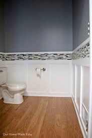 Collection of metal coated tile trim borders in lots of finishes including copper, stainless, oil rubbed bronze, nickel silver and brass. Adding Mosaic Bathroom Tile To The Powder Room Our Home Made Easy Mosaic Bathroom Tile Mosaic Bathroom Tile Backsplash Bathroom