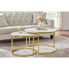 Home Decorators Collection Cheval Gold Metal Nesting Coffee Tables With Marble Top Set Of 2 30 5 In 2020 Marble Top Coffee Table Nesting Coffee Tables Coffee Table