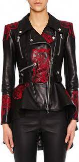 Alexander Mcqueen Zip Front Embroidered Peplum Leather Jacket Alexandermcqueen Peplum Leather Jacket Embroidered Leather Jacket Leather Jacket