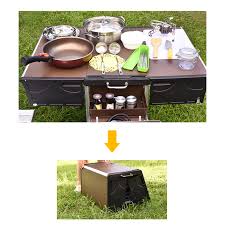 Trekology portable camping side table is perfect for cooking purpose. 4 7 Person Outdoor Camping Picnic Mobile Kitchen Foldable Table Cookware Set With Folding Stool Cooking Gas Stove C550 C650 Outdoor Stoves Aliexpress