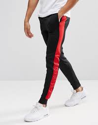 Black And Red Joggers Mens Kings Will Dream Skinny Joggers In Black With Red Stripe Black Red Joggers Skinny Joggers Black And Red
