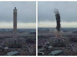 A football match taking place in rugeley, staffordshire, was interrupted by the controlled demolition of four chimneys at a power station in the town. Watch Moment Rugeley Power Station Chimney Is Demolished In Massive Explosion Birmingham Live
