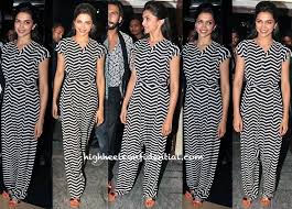 Wearing A Graphic Print Tahir Sultan Jumpsuit Deepika Accompanied Ranveer To The Screening Of Their Movie Hair Deepika Padukone Style Fashion Indian Fashion