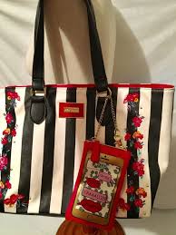 Black And White Striped Purse Betsey Johnson Pouch Black White Stripes Embroidered Pink Floral Handbag Purse Clothing Shoes Accessories Women S Bags H Floral Handbags Purses Handbag