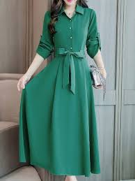 Maxi Dresses Blue Green Red Black Polyester Half Sleeve Casual Bow Spring Fall Summer Shirt Trajes Recatados Vestidos De Moda Juveniles Vestidos Estilo Vintage