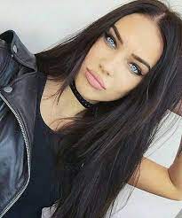 Girl with long curly hair in a black turtleneck. Dark Hair Blue Eyes Makeup Tips Saubhaya Makeup