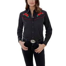 Embroidered fishing shirts are perfect for active sportsmen. Ely Cattleman Women S Long Sleeve Snap Front Rose Embroidery Western Shirt 15303801 88 At Tractor Supply Co
