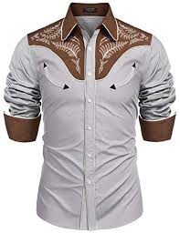 Coofandy Mens Western Shirts Long Sleeve Slim Fit Embroidered Casual Cotton Button Down Shirt