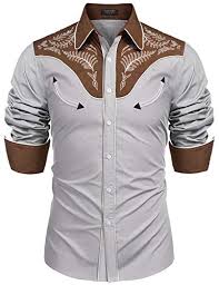 coofandy mens western shirts long sleeve slim fit embroidered casual cotton button down shirt