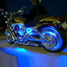 Blue 4pc Led Kit Engine Fairing Body Kit Lights Glow Accent Lighting For Harley Irontriberiders Harley Davidson Honda Kawasaki Suzuki Victory Daymaker Headlights Stretched Saddlebag Sets